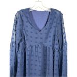 Boutique  Navy Clip Dot Mini Dress Size Small Babydoll Empire Waist Long Sleeve Photo 3