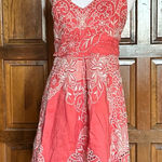 Yoana Baraschi  Size 4 Linen Dress Coral Embroidered Sleeveless Photo 0