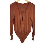 Free People Intimately Kaya Long Sleeve Cutout Bodysuit Chocolate Brown Size XL Photo 3