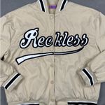 Edikted  - Reckless Varsity Bomber Jacket in Tan & Black Photo 1