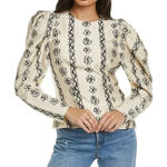 Ulla Johnson Layla Silk Floral Embroidered Puff Sleeve Ivory Blouse Size 8 Photo 0