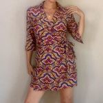 Aryeh  boho stretch 3/4 sleeve multicolor printed wrap mini dress Medium Photo 3