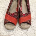 Toms Canvas & Jute Platform Espadrille Striped Peep Toe Wedges Red Tan 10 Photo 1