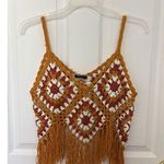 Crocheted Crop Top with Tassels Boho Granny Square Sz Medium Festival Hippie Photo 0