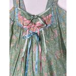 Vintage 70's Boho Floral Midi Dress Blue Ruffle Hem Satin Ribbon Detail small Green Photo 14