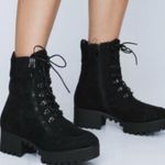Nasty Gal Black Suede Faux Leather Tie Up Combat High Top Heeled Boots size 7 Photo 0