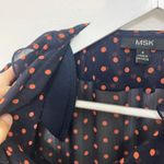 MSK Dress Size 4 Polka Dot Navy Pink Faux Wrap Ruffle Midi Short Sleeve Blue Photo 12
