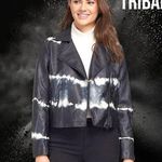 Tribal new faux leather black biker jacket! Tie dye style! Black Size undefined Photo 0