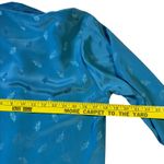 Vintage Feather Print Blouse with Belt Long Sleeve Button Up Top Medium Blue Photo 5