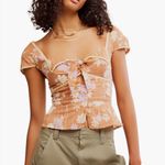 Free People  Call Me Baby Cap Sleeve Button-Up Shirt in Meerkat Combo Size XL Photo 3