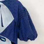 Free People Apricot Rose Eyelet Puff Sleeve Ribbon Bow Tie Back Mini Dress Blue Photo 6