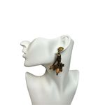 Wooden beaded dangle animal carved earrings Brown Photo 6