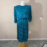 VTG 80s Argenti 100% Silk Teal Pleated Midi Dress Peasant Cottagecore Sz 10 EUC Blue Photo 2