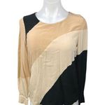 Diane Von Furstenberg Diana Von Furstenberg Cream Black 100% Silk Colorblock Long Sleeve Blouse Top 2 Photo 0