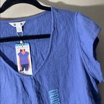 Three Dots  Texture Blue V-Neck Blouse double gauze top NWT large $138 100 cotton Photo 1
