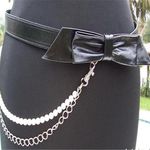 Cache  Black Leather Removable Pearls Bow Belt Adjustable $98 Top NWT S/M New Photo 0