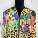 Simon Chang Floral Animal Print Over Mesh Hooded Jacket Size S Full Zip Photo 1