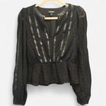 EXPRESS Black Lace And Faux Leather Trim Long Sleeve Peplum Top Boho French Chic Photo 1