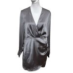 ZARA  Satin Faux Wrap Mini Dress Charcoal Grey A-Line Women’s Size Large Photo 1