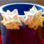 Vintage Christmas bows earrings white opalescent holiday spirit birthday gift Photo 0