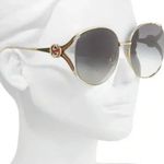 Gucci 63mm Gradient Oversize Open Temple Round Sunglasses GOLD/RED/GREY GG0225S Photo 0