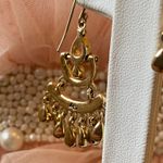 Vintage Glamour Gold Tone Teal Amber Crystal Chandelier Dangle Drop Earrings Photo 7