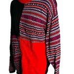 Vintage 90s Mockneck Knit Sweater M Black Red Long Sleeves Pullover Fair Isle Size M Photo 3