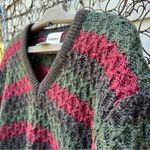 Vintage Campus Textured Knit V Neck Stripe Sweater Dark Maroon Navy Green LARGE Photo 5