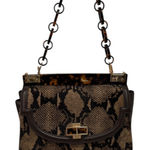 Tory Burch Snakeskin Calf Hair Shoulder Bag Tortoise Chain Mirror Clutch Rare Photo 0