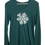 Life is Good  Women’s V-neck Long-sleeve Snowflake Green Hoodie Tee Sz S Photo 0