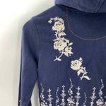 Lucy Art Hoodie Women XS Blue Cotton Floral Embroidered Screenprint Hood Pockets Photo 7