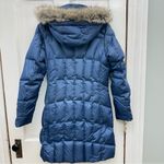 Eddie Bauer Goose Down filled hooded navy winter coat women's small. Puffer Photo 7