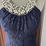 R & M Richards Navy Blue Sparkle Tea Length Dress Photo 4