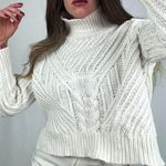 525 America Cable-Knit Mock Neck Pullover Sweater in Ivory | Size S Photo 0