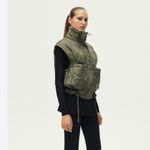 ZARA NWOT  Khaki Green Puffer Jacket Sleeveless Pockets Lightweight Oversize M Photo 3
