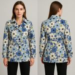 Eddie Bauer Vtg.‎  Floral Print Belted Trench Coat Spring Jacket Blue White Small Photo 1