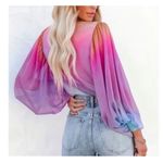 VICI Kylah Ombre Rainbow Sunset Drape Bodysuit in Purple Multi Size Small Photo 3