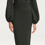 Elegant Dark Green Maxi Dress with Statement Balloon Sleeves, size medium Photo 0