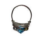 Handmade Silver Wire Wrapped Ring With Blue Glass Bead Metallic Accents u Photo 3