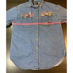 Vtg Solutions Christmas Denim Embroidered Shirt‎ Womens Small Gifts Toys Bears Blue Photo 7