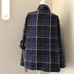 Plaid Fringe Shawl Wrap Top Blue Size L Photo 3