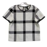 Ann Taylor Windowpane Plaid Boxy Tweed Top Size S Girl Boss Faux Leather Trim Photo 0