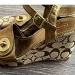 Coach Women’s Size 7 Wedge Sandals Peep For Patent Leather Navy Blue Khaki Cc Photo 8