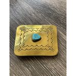 Navajo Yellow Brass Turquoise Women’s Belt Buckle Flower Engraved Signed ER Gold Photo 1