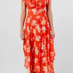 Floral Ruffle Handkerchief Hem Chiffon Maxi Dress Red Photo 1