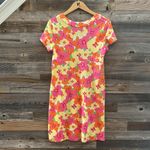 Lilly Pulitzer  Neon Floral Shirt Sleeve Cotton T-Shirt Dress Size Medium Photo 3
