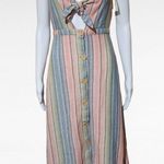 Indigo Rein Pink & Blue Stripe Knotted Cutout Linen Blend Midi Dress Size Medium Photo 1