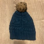 The North Face Women's Triple Cable Beanie Blue One Size Faux Fur Pom Ski Outdoor Photo 1