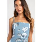 Lulus NEW  Feeling Elegant Slate Blue Floral Print Lace Up Slit Maxi Dress Medium Photo 3