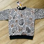 New NOS 80s Animal Print Shimmer Sweatshirt 1980s Cropped Sweater Tee Black Size M Photo 1